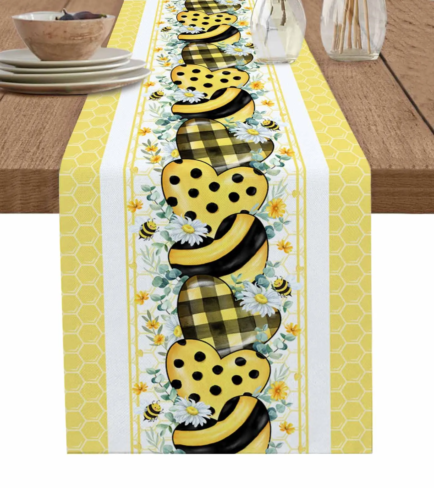 

Summer Bee Daisy Flower Table Runner Luxury Wedding Decor Table Runner Home Dining Holiday Decor Tablecloth