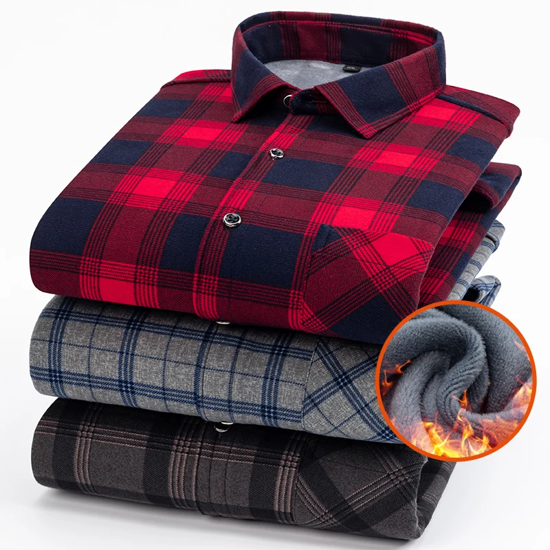 

7XL8XLPlus-size men's double-sided velvet autumn and winter plaid plaid long-sleeved shirt winter middle-aged and elderly shirt