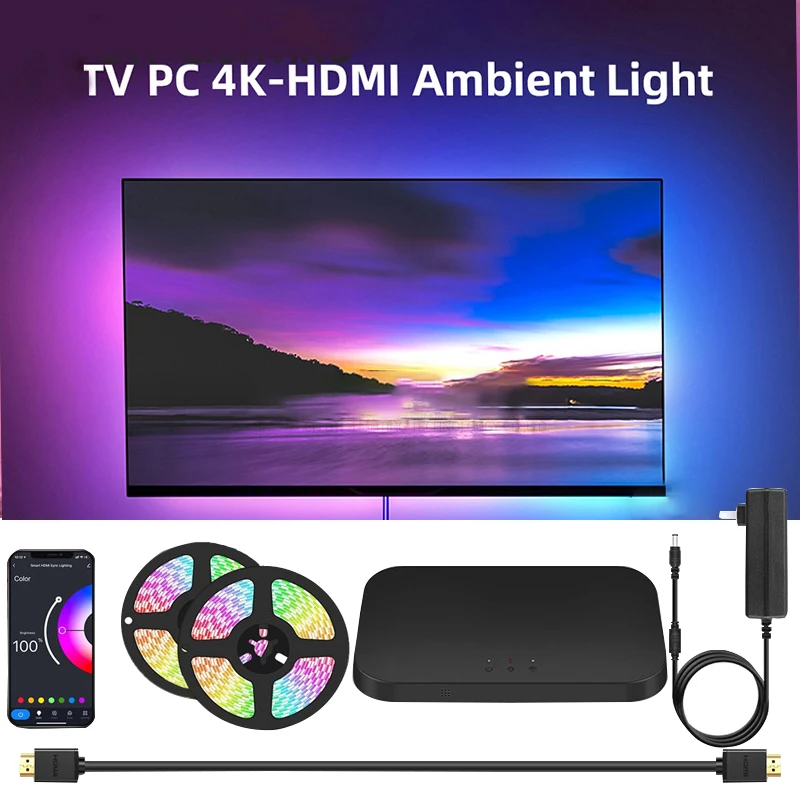 TV Computer Screen Color Sync Ambient LED Strip,4K HD Device Synchronization Smart Box,For Playroom Decoration Ambient Light