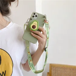 3D Avocado Holder Stand Soft Phone Case with Lanyard Strap Cover - iPhone 6 Plus(6 sPlus) (Green Avocado)