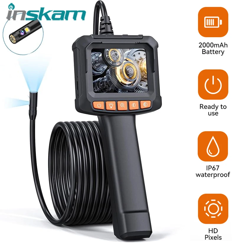 Industrial Endoscope Camera 2.4'' LCD Digital Handheld Borescope IP67 Waterproof HD1080P 8mm Pipe Sewer Camera Semi-Rigid Cable 1