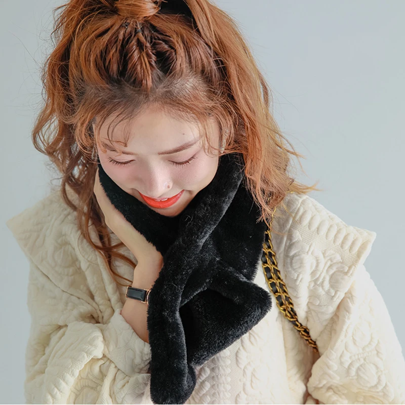 

Luxury Black Fake Fur Scarf Women Solid Color Warm Winter Scarves Sweet Soft Scarf Foulard Cachecol Feminino Inverno Foulard