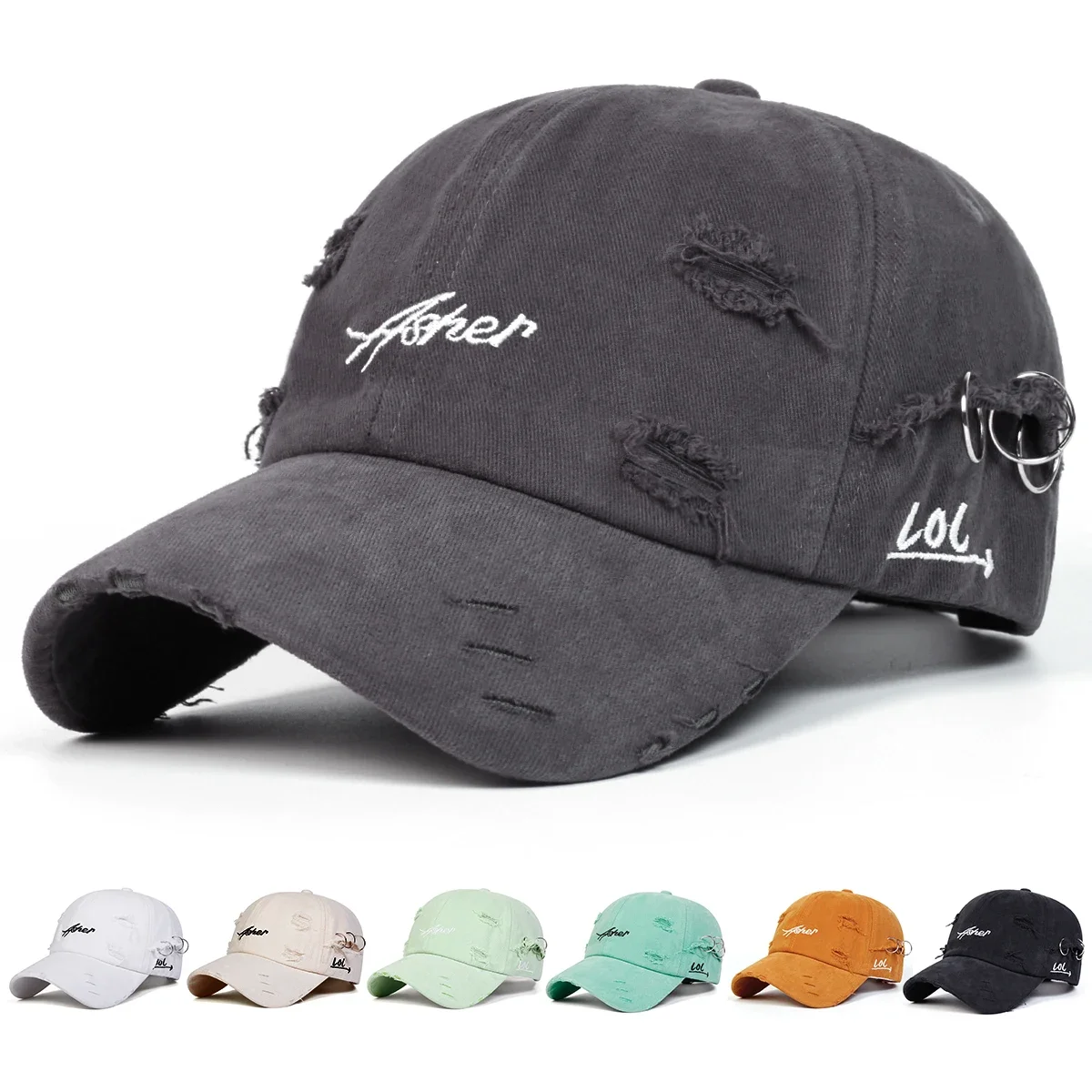 Unisex Asher Stickerei Loch-Eisenring Baseballkappen Frühling Herbst Outdoor Sonnenschutz Hut Verstellbare Lässige Trucker-Mützen