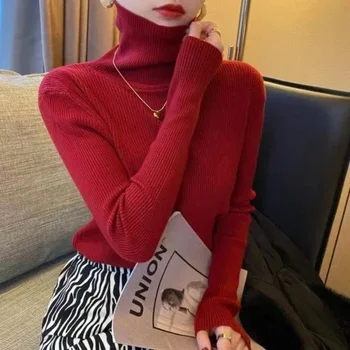 Women Knitted Ribbed Pullover Autumn Winter 2025 Sweater Long Sleeve Turtleneck Slim Jumper Soft Warm Pull Femme Sweater