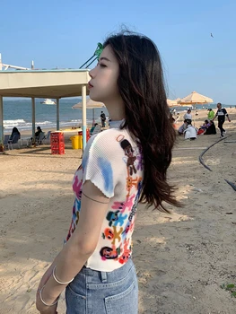 تي شيرت نسائي بأكمام قصيرة مطبوع عليها رسومات ، هاراجاكو ، تي شيرت على الموضة الكورية ، ملابس علوي ، ملابس الشارع العتيقة ، رقبة دائرية ، الصيف ، Y2k 6