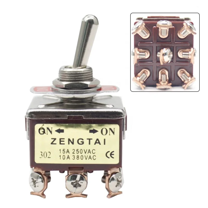 

ZengTai 302 ON ON 2 Position 9 Pin Brass Mini Locking Toggle Switch For Car