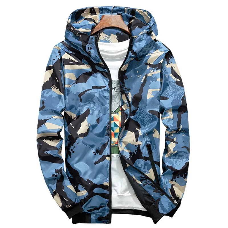 

Camouflage jacket men new fashion windbreaker trend youth hip hop streetwear hooded jackets student sportswear class clothes