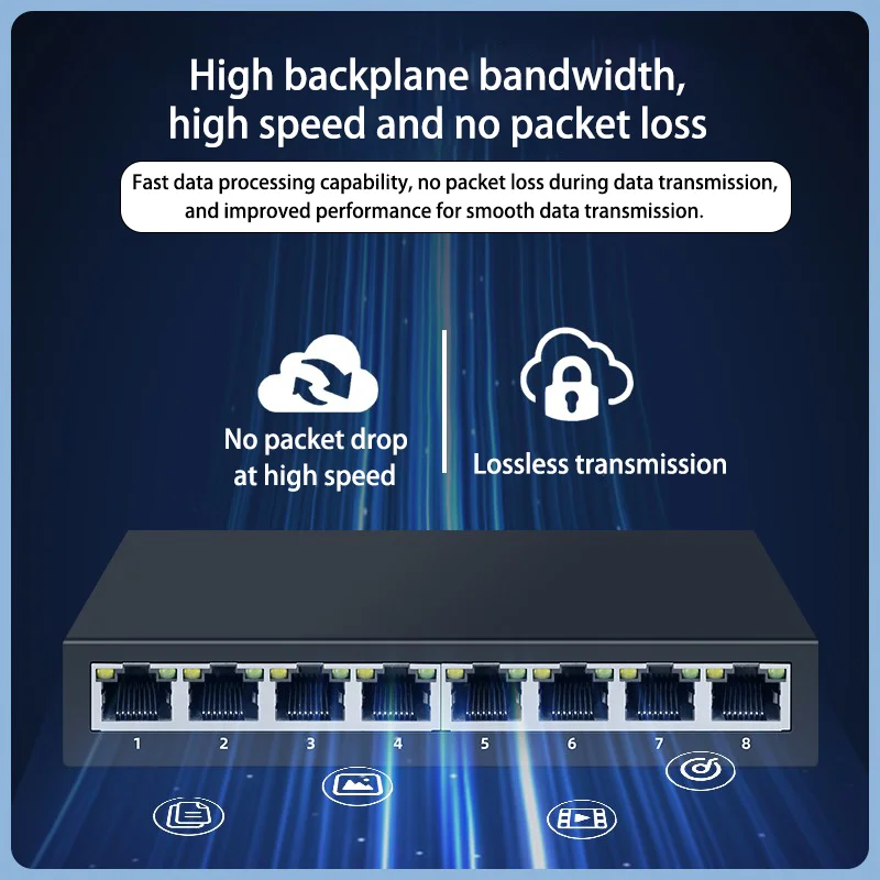 5개의 RJ45 포트 100Mbps 이더넷 스위치 2.5GBASE-T 네트워크 스위치 10기가비트 업링크 플러그 앤 플레이 허브 인터넷 분배기 팬리스