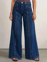 "Women’s Deep Blue Wide Leg Jeans - Stylish Denim Trousers for Comfort and Versatility - Image 2