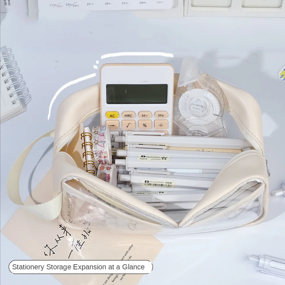 Large Capacity Transparent Pencil Bag Aesthetic School Cases Kawaii Stationery Holder Bag Pen Case Students School Supplies