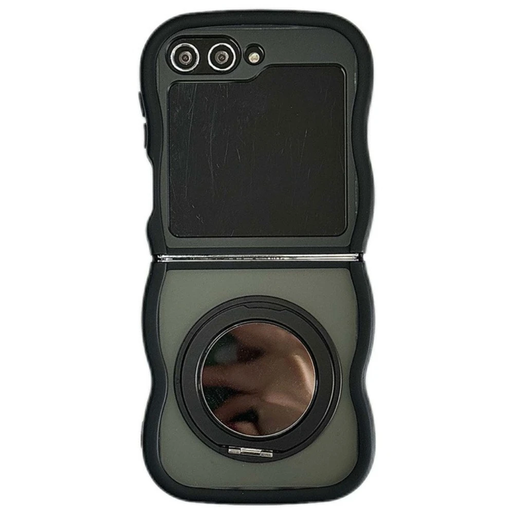 360° Rotating Mirror Ring Holder with Curly Wavy Frame - Magnetic Phone Case Stand
