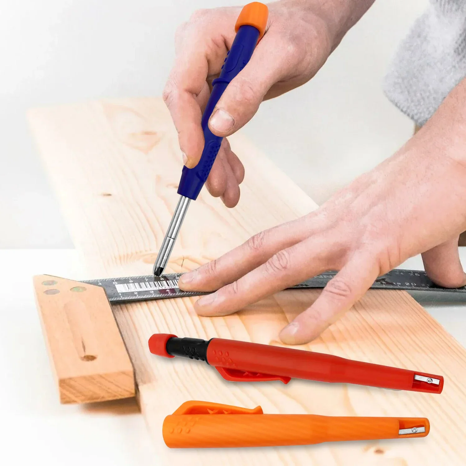 Solid Carpenter Mechanical Pencil For Woodworking Construction One-piece design Pen Cap With Sharpener Stationery Supplies 4
