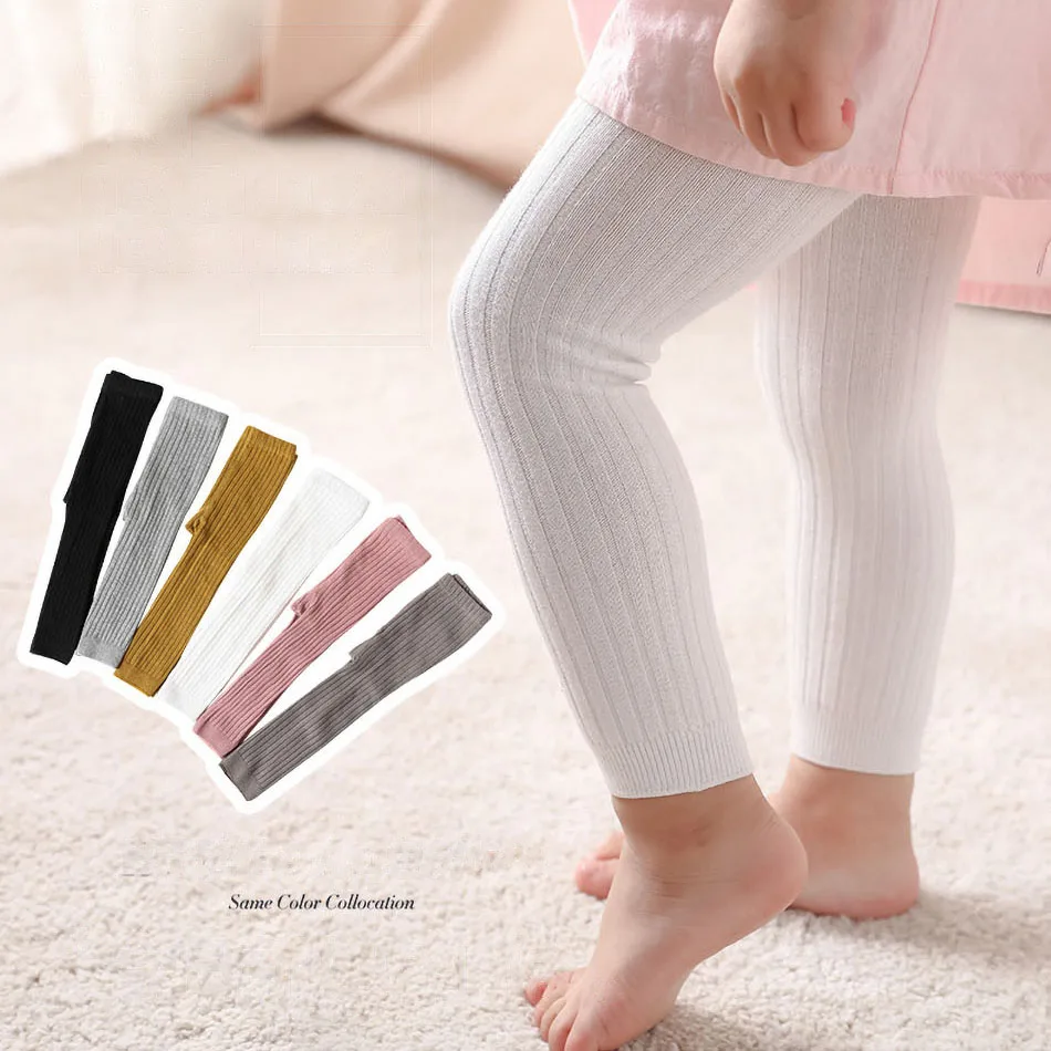 Baby Girls Leggings Newborn Spring Autumn Tights Solid Color Cotton Pants Toddler Kids Stretch Ribbed Leggings Clothes 0-5 Year 1