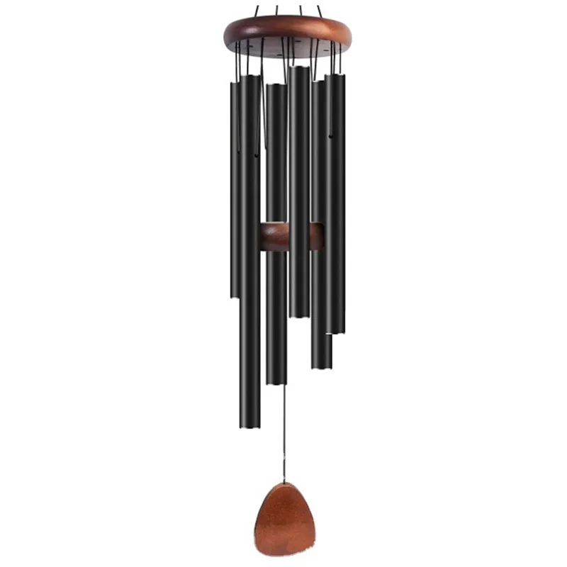 1pc 6 Tubes Aluminum Alloy Wind Chimes with Hook Black Bells for Outside Home Wedding Party Memorial Decoration Ornaments Gifts 3