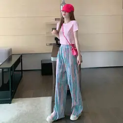 Trousers for Women Fluid Women's Pants Long Clothing High Waist Elastic Wide Leg Nylon with Free Shipping Casual Outfits Slacks