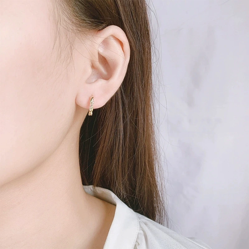 White Zircon Small Round Stone Twisted Infinity Hoop Earrings For Women Vintage Gold Color Ear Buckle Wedding Jewelry Valentines