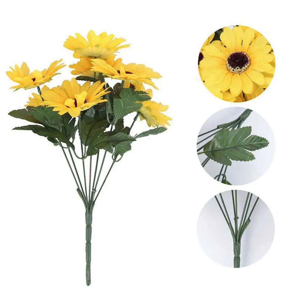 

Durable Artificial Sunflower Fake Flower 7 Heads Bouquet Daisies Garden Wedding Party Decor Gift Home Decorations