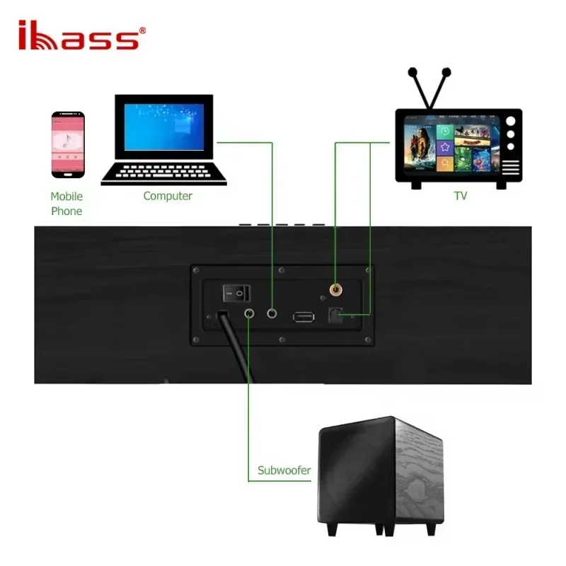 Ibass Wooden Wired Bluetooth Speakers High Power Super Bass Subwoofer HIFI Home Theater Music Center TV Computer Audio System 4