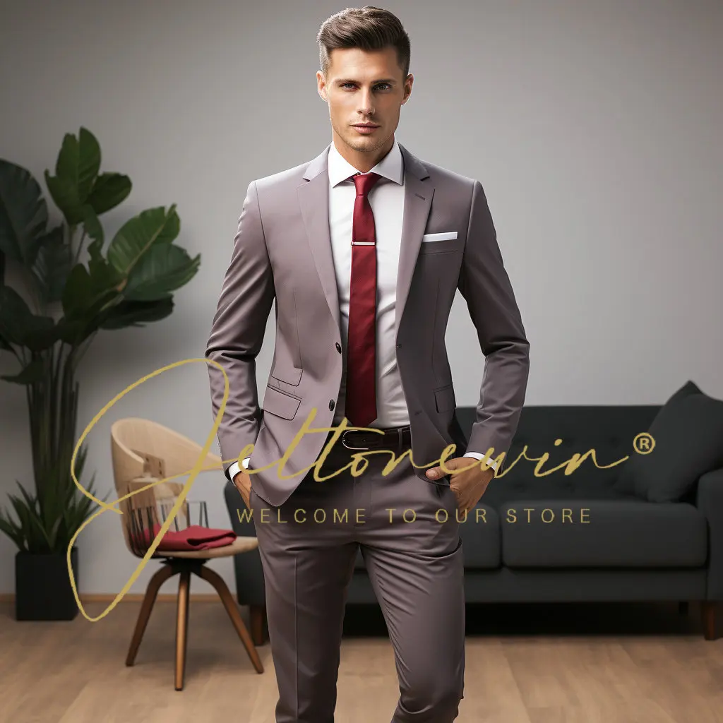 

Костюм мужской из пиджака и брюк, Модный повседневный однотонный деловой костюм для жениха, свадьбы, официальное платье, комплект из 2 предметов