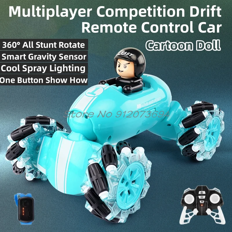 Racing Drift Remote Control Car 2.4G 4Wd 360 ° Stunt Spin Dual Mode One Key Demo Gravity Induction Cool Spray Lighting Rc Car Toy