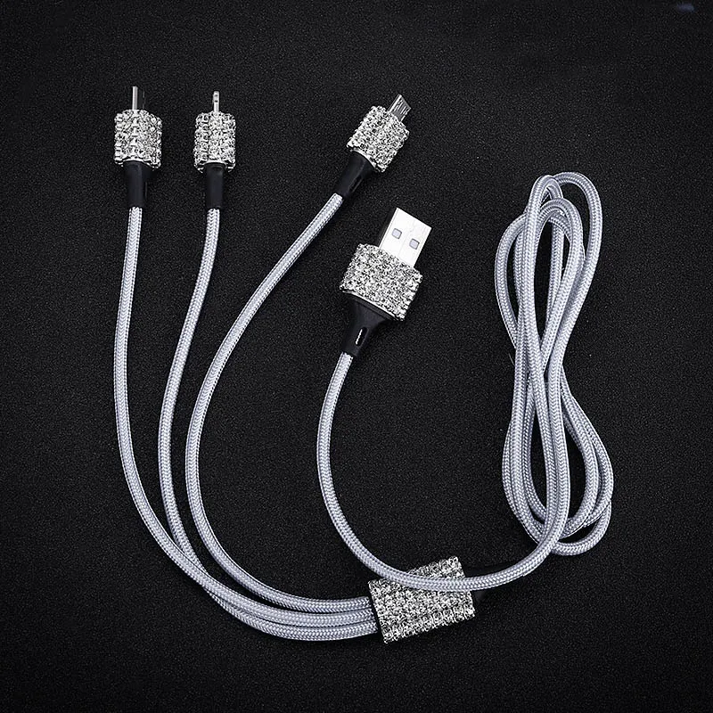 3 In 1 USB Cable Diamond Crystal Car Fast Charging Cable for Android Micro Type-c IPhone Mobile Phone Charger Wire car windshield cleaner Other Maintenance Products