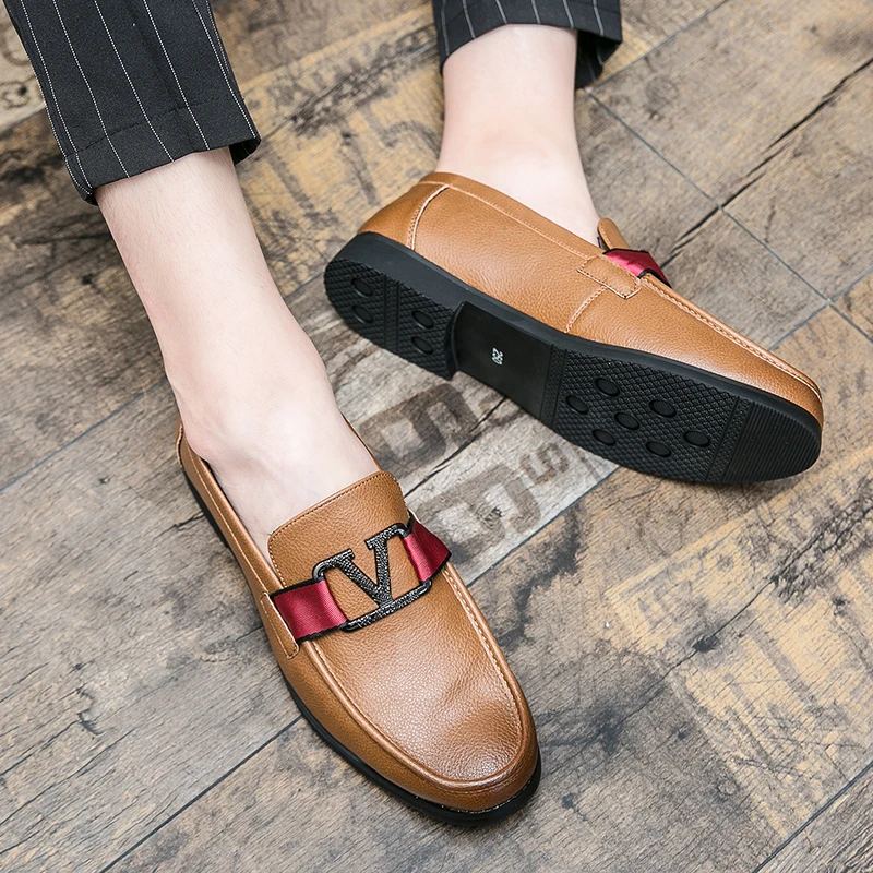 New Black Loafers Men Pu Leather Shoes Business Brown Breathable Slip-On Solid Shoes Handmade  Size 38-48