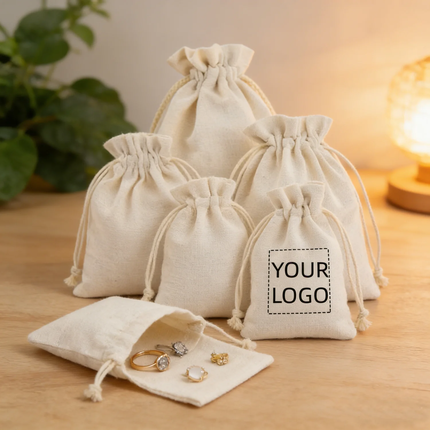 10/20Pcs Custom Cotton Linen Drawstring Bags Reusable Storage Dust Pouchs for Jewelry Gifts Ideal for Wedding Easter Christmas 2
