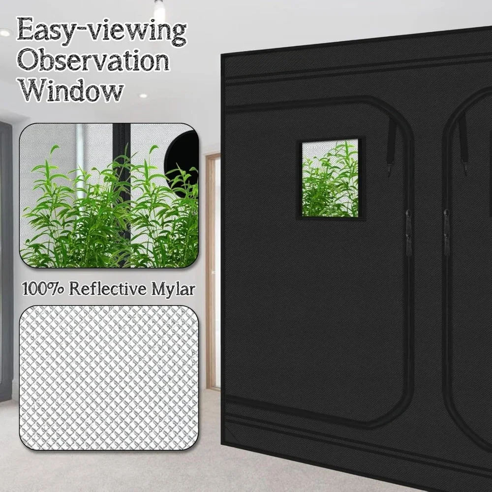 Grow Tent96&ldquo;x48 x78Plant Growing Tents 600D Mylar Hydroponic Indoor Grow Tent with Window, Kit Bag & Floor Tray 8x4 Growing Tent