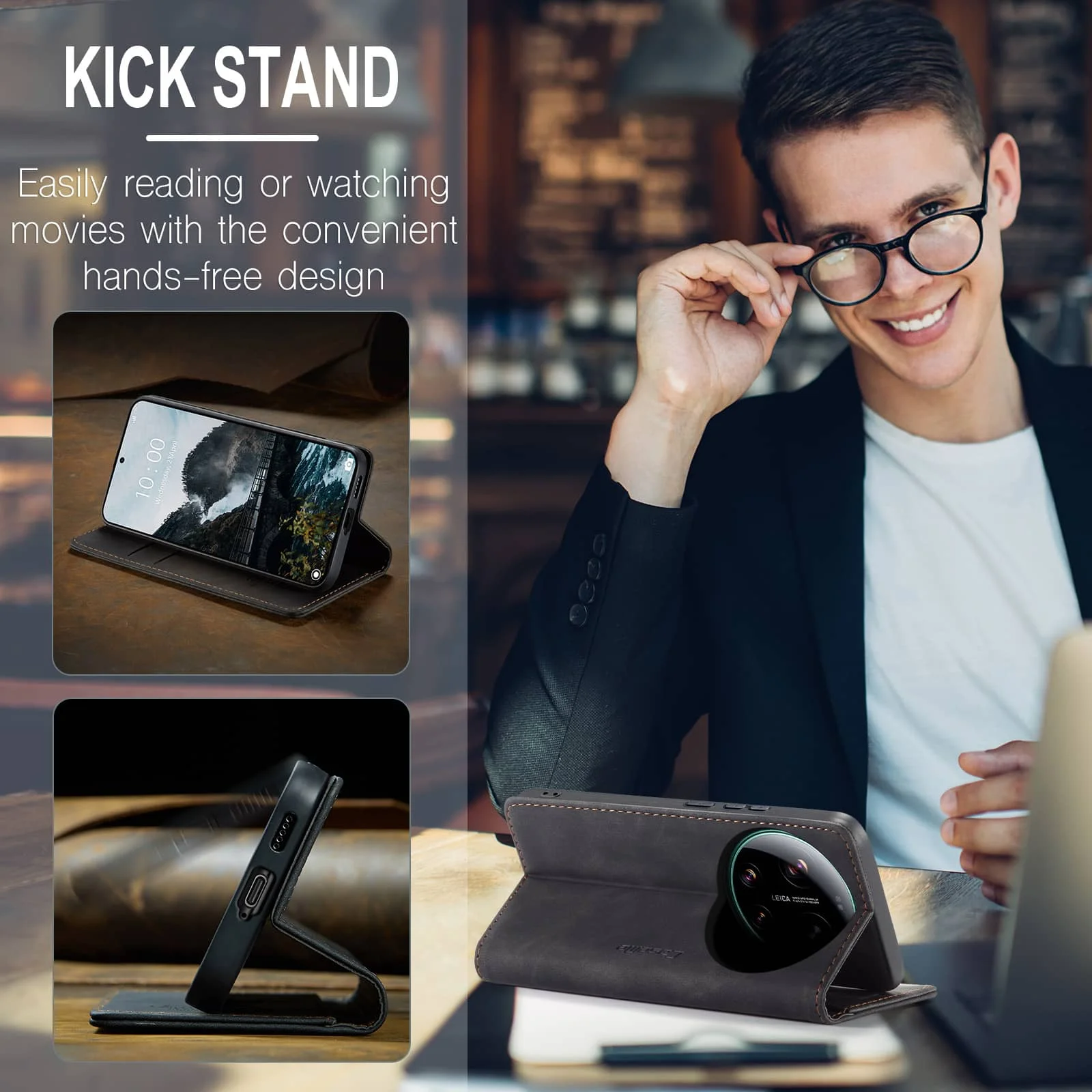 Premium PU Leather Flip Wallet Case with Magnetic Folio, Card Holder, Kickstand & Shockproof Protection