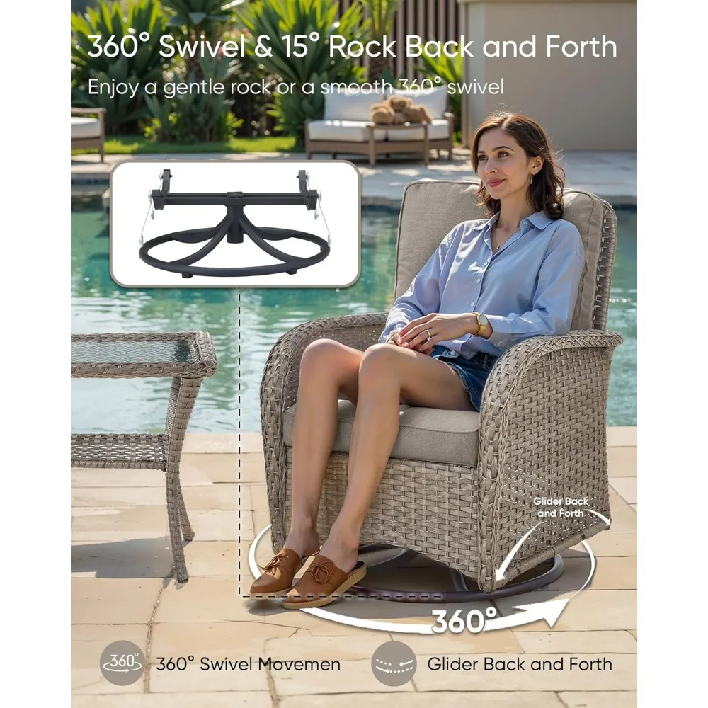 Patio Furniture-All Weather Wicker Patio Conversation Sets with Swivel Patio Chairs High Back Outdoor Couch with Swivel Rocking 3