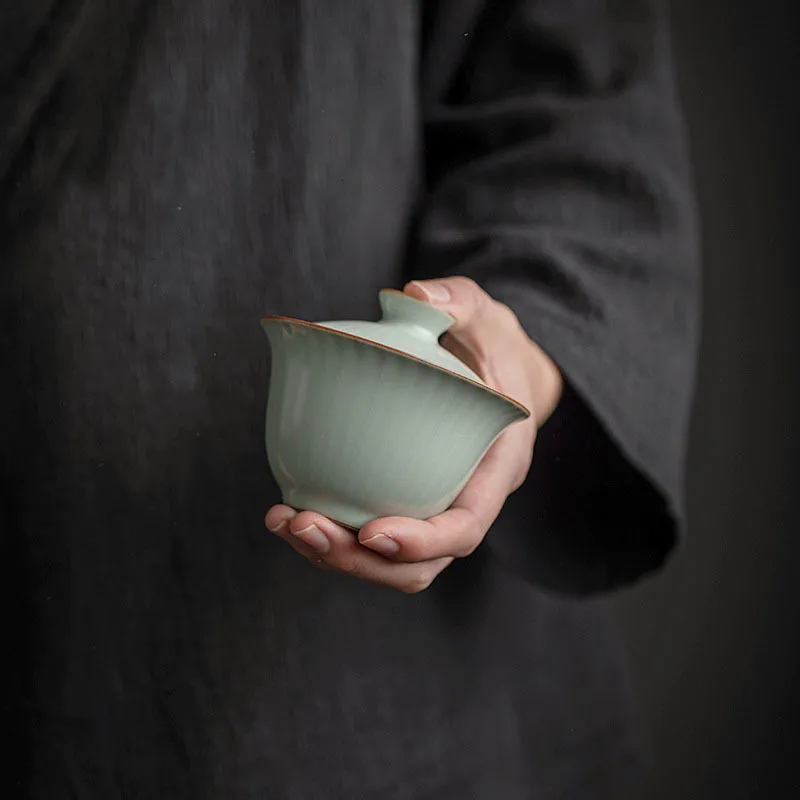 100ml Tianqing Ru Kiln Ceramics Ercai Tea GaiWan Handmade Household Puer Kung Fu Tea Set Ceremony Drinkware Accessories Gift