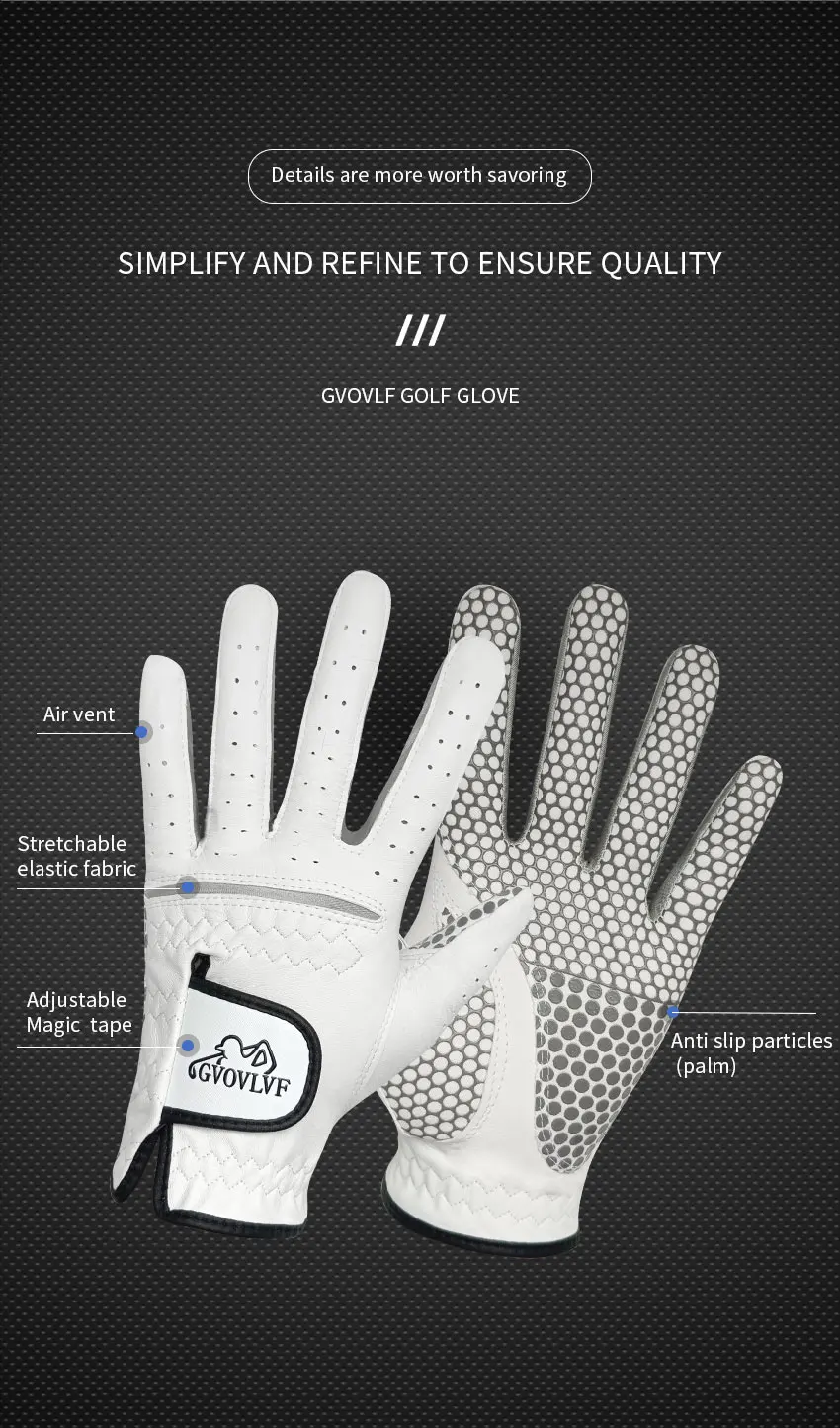 GVOVLVF Golf glove Genuine Sheepskin Leather for Men White Breathable Glove for golfer Anti Slip Soft and Comfortable Gift