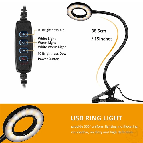 유연한 구스넥 침대 야간 조명, 48 LED USB 책 조명 클립, 책상 램프, 독서등, 3 색 모드, 10 밝기 조광기, 360 ° 5