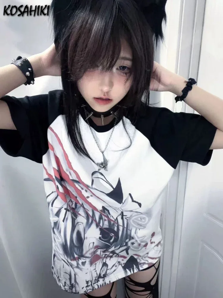Y2k anime bag fairy grunge archive 平成 女児 Y2k Aesthetic Casual T-shirt Women Gothic Anime Cartoon