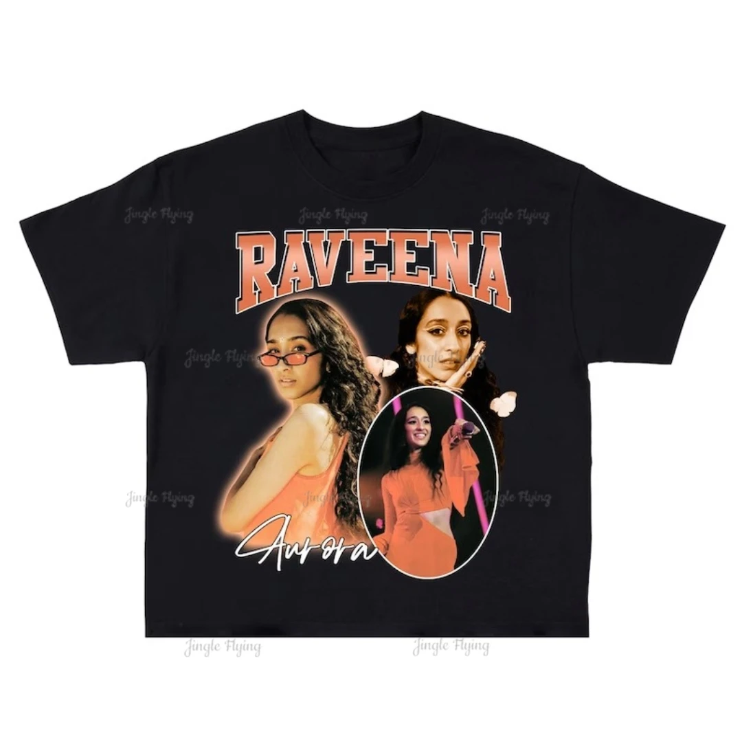 Raveena Shirt Bootleg Rap Tee Black Vintage Style T-Shirt Aurora Sale Top T-Shirt