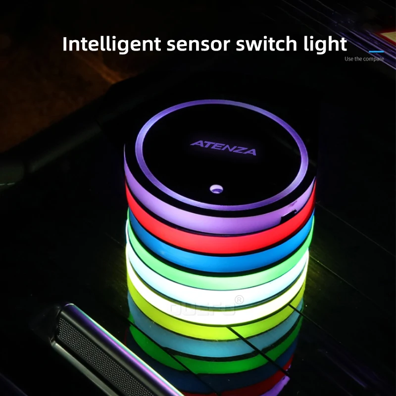 자동차 야광 물컵 코스터 7 다채로운 LED 분위기 조명, 마쓰다 아테나 자동차 로고 컵매트 앰비언스 조명 액세서리