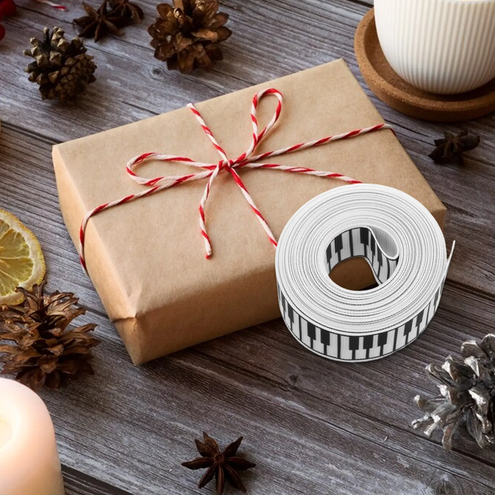 1 rotolo di nastro musicale per pianoforte, nastro stampato bianco e nero per confezioni regalo, decorazioni per feste, nastri per confezioni - immagine 4