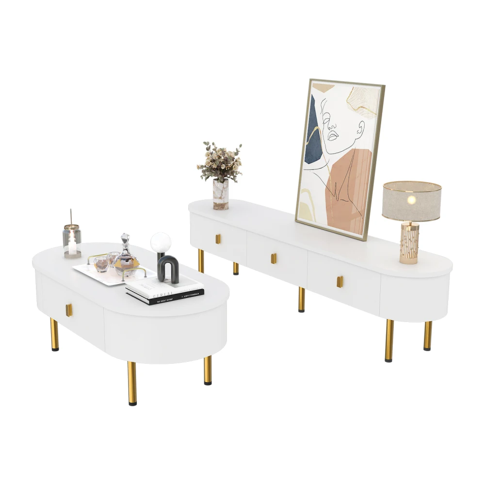 L174×B35×H41cm Wohnzimmermöbel TV-Schrank mit Schubladen, goldenen Griffen und Beinen, gebogenen Ecken, geeignet für die Inneneinrichtung – Detail 38