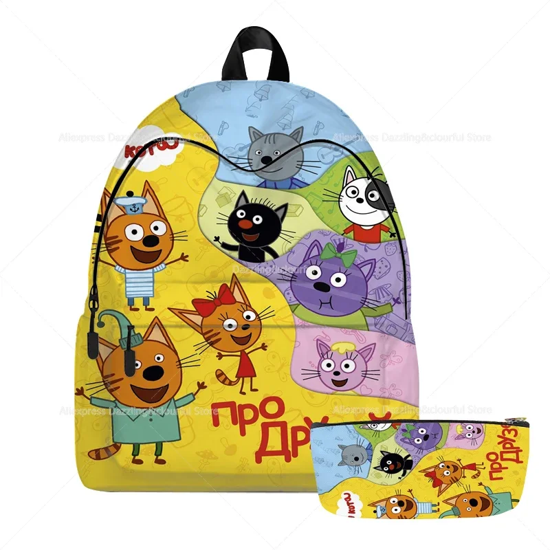 Three Kittens Backpack Cartoon Three Cats 2pcs Schoolbags Boys Girls Travel Softback Teenager Bookbag New Anime Knapsack 5