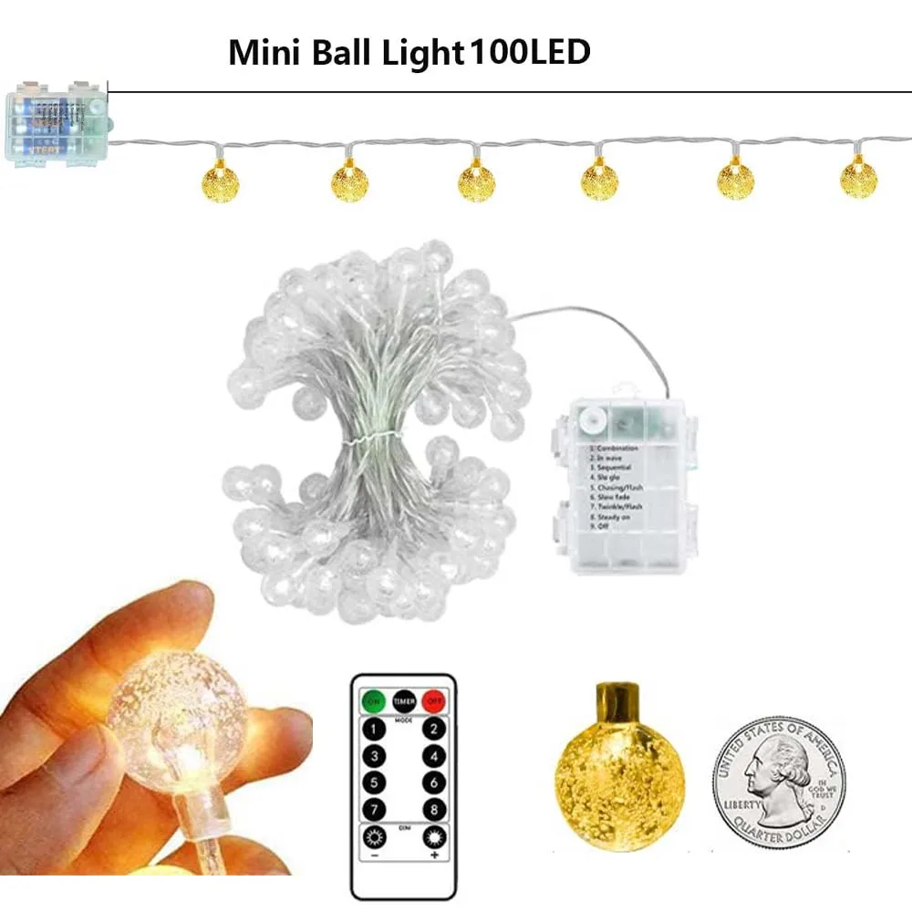 Enchanting LED Crystal Ball Fairy String Lights - Battery Operated with Remote, Waterproof for Outdoor and Holiday Decoration