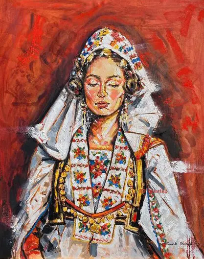 ZZYGGN GMGSW Costume Tradizionale Donna Albanese Poster Graffiti Wall Art Donna Albanese Stampe Pittura Retrò Tela per Home Decor Picture 40x60cm Senza Cornice