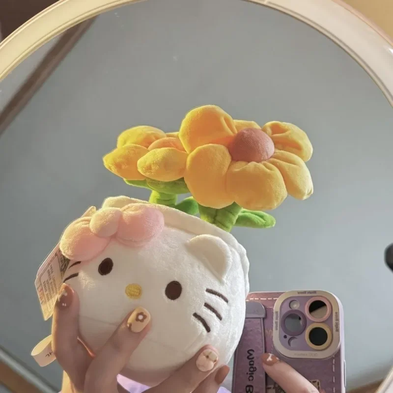 Sanrio Hello Kitty Plush Flower Potted Plant Super Cute Cartoon Anime Character Doll Ornaments Kawaii Birthday Gift for Girls 4