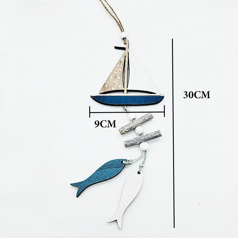 2022 Marine Style Wooden Pendant Ocean Wind Crafts Small Fish Boat