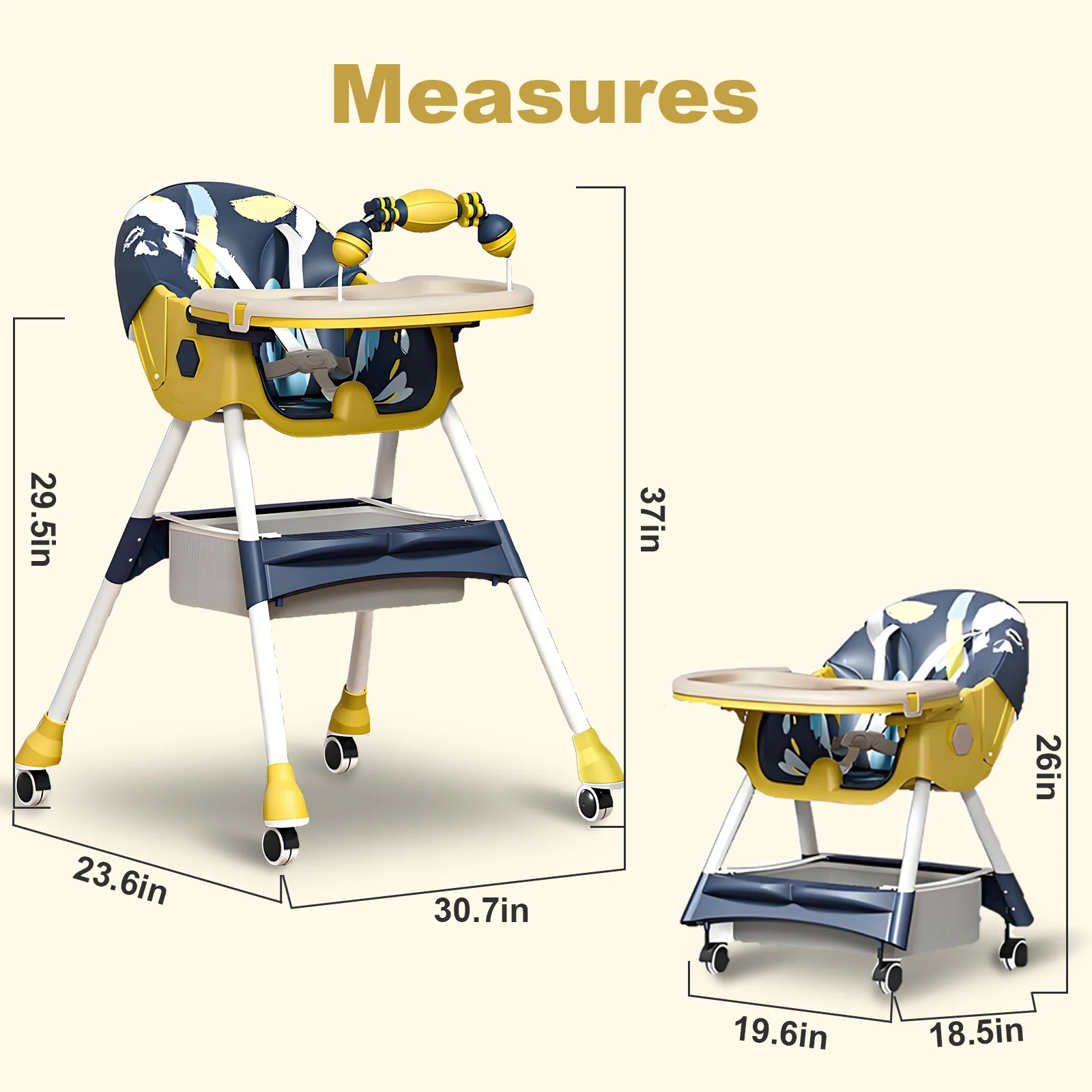 4-in-1 Foldable Baby High Chair and Convertible Toddler Seat with Double-Layer Tray