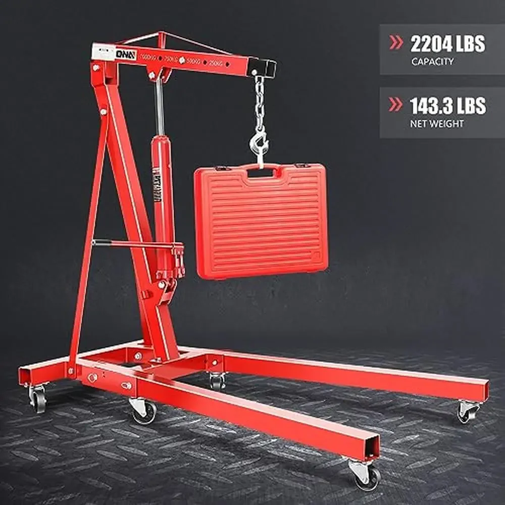 Foldable Hydraulic Engine Hoist Crane Lift Auto Repair 1 Ton Shop Crane with Wheels and 4 Adjustable Positions