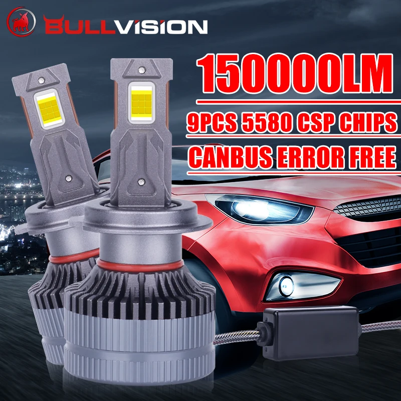 

Bullvision H11 LED Headlights 150000LM LED H4 H7 H1 H8 H9 9005 HB3 9006 HB4 9012 HIR2 H16 9PCS Upgraded 5580 CSP 400W Canbus EMC