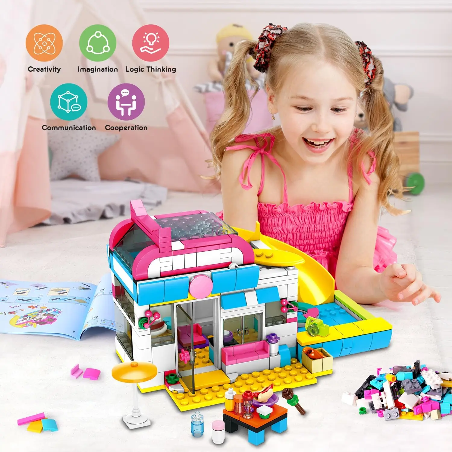 HOGOKIDS Girls Camper Van Building Kit 3-in-1 Beach Camping - Main Image