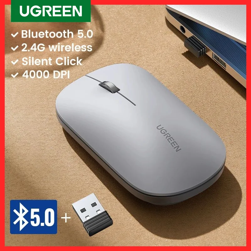 Ugreen Mouse sem Fio Bluetooth 2.4g Silencioso Ratos 4000 Dpi Esquerda Mão Direita para Macbook Tablet Computador Portátil Computador sem Fio Mouse