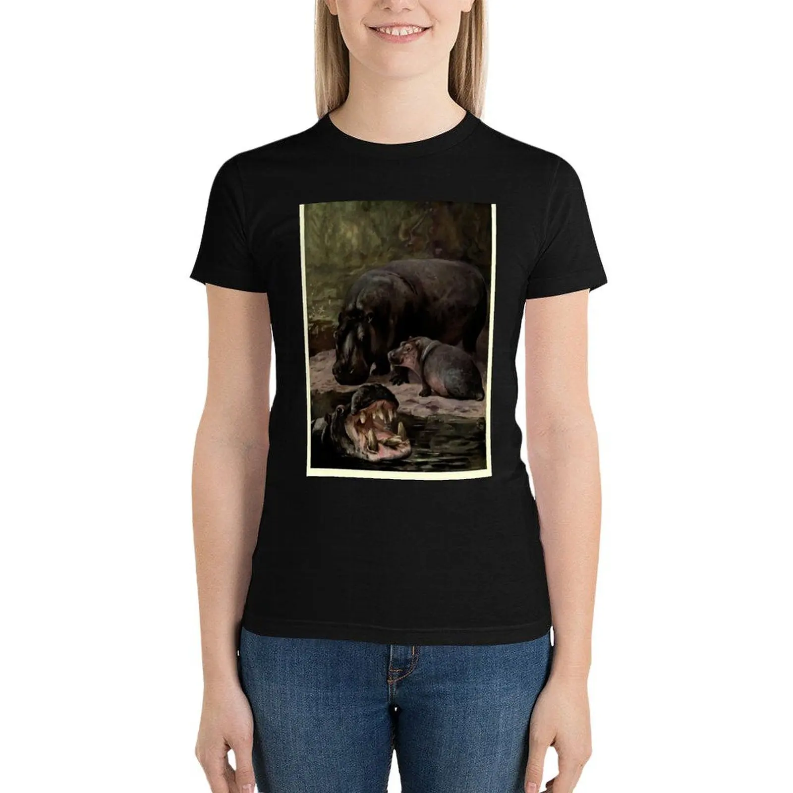 Vintage Hippopotamus Painting (1909) T-Shirt funny customs t shirt Women