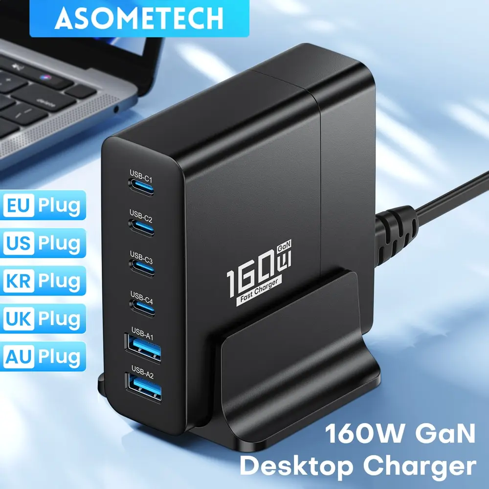 Asometech Gan 160W Caricatore Usb Desktop Carica Rapida Caricatore Usb Tipo C Caricatore Pps Pd Per Iphone Xiaomi Samsung S23 Ultra Laptop